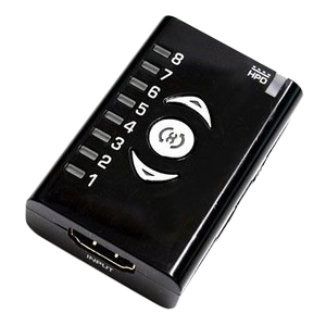 Vista superior do Dr HDMI com os oito LED de banco EDID e os botões de controlo
