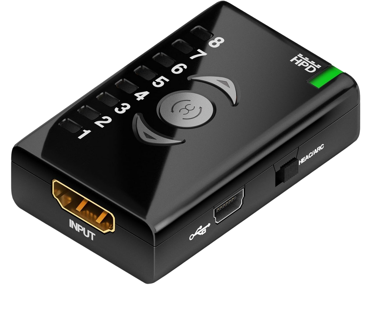 Dr HDMI com botões de banco, entrada HDMI e indicador HPD verde