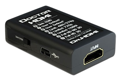 Parte inferior do Dr HDMI com a legenda dos bancos, porta Mini-USB e entrada HDMI