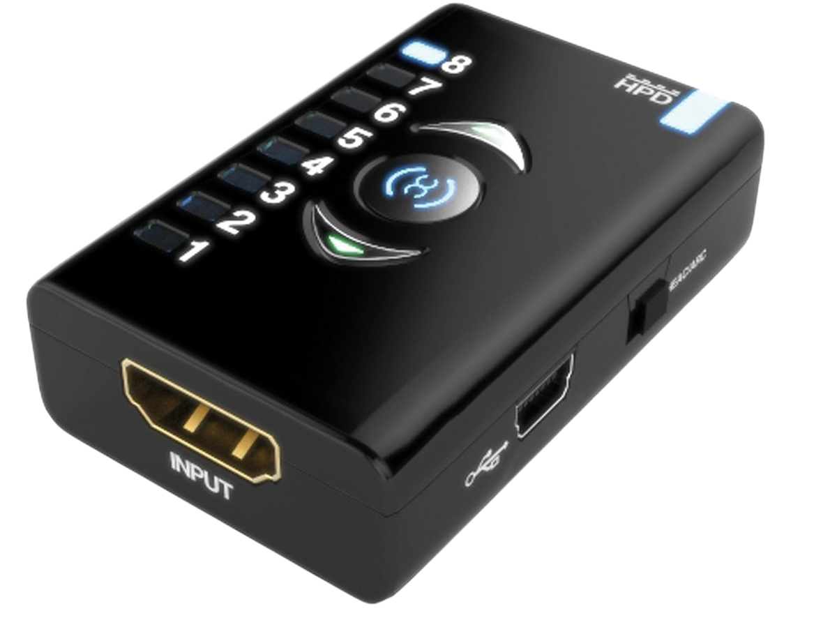 Dr HDMI com entrada HDMI, porta Mini-USB e LED de banco EDID acesos
