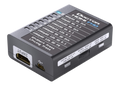 Lado de saída do Dr HDMI 4K, com a saída HDMI, a ficha RS232 e os botões copy sink e HPD