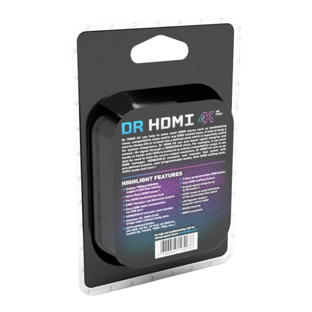 Embalagem do Dr HDMI 4K, verso, com as especificações