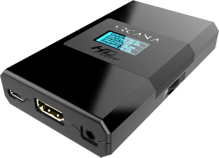 Ligações do HDfury Arcana: entrada HDMI, saída HDMI e saída eARC para a soundbar